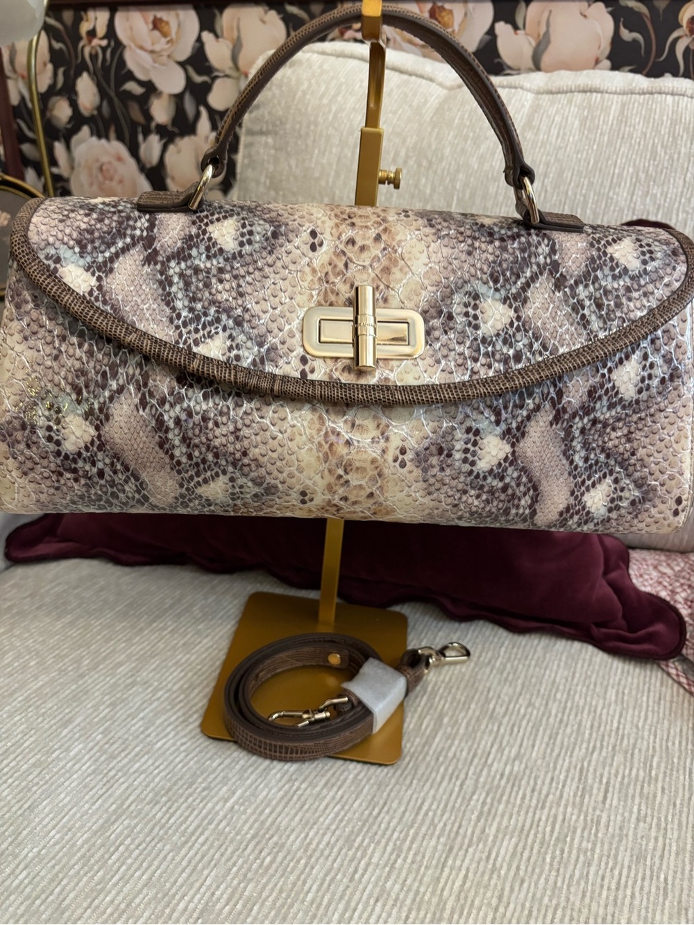 SOLD-Brahmin Dayan Leather Satchel Multi Eirwen Snake Embossed Turn Lock